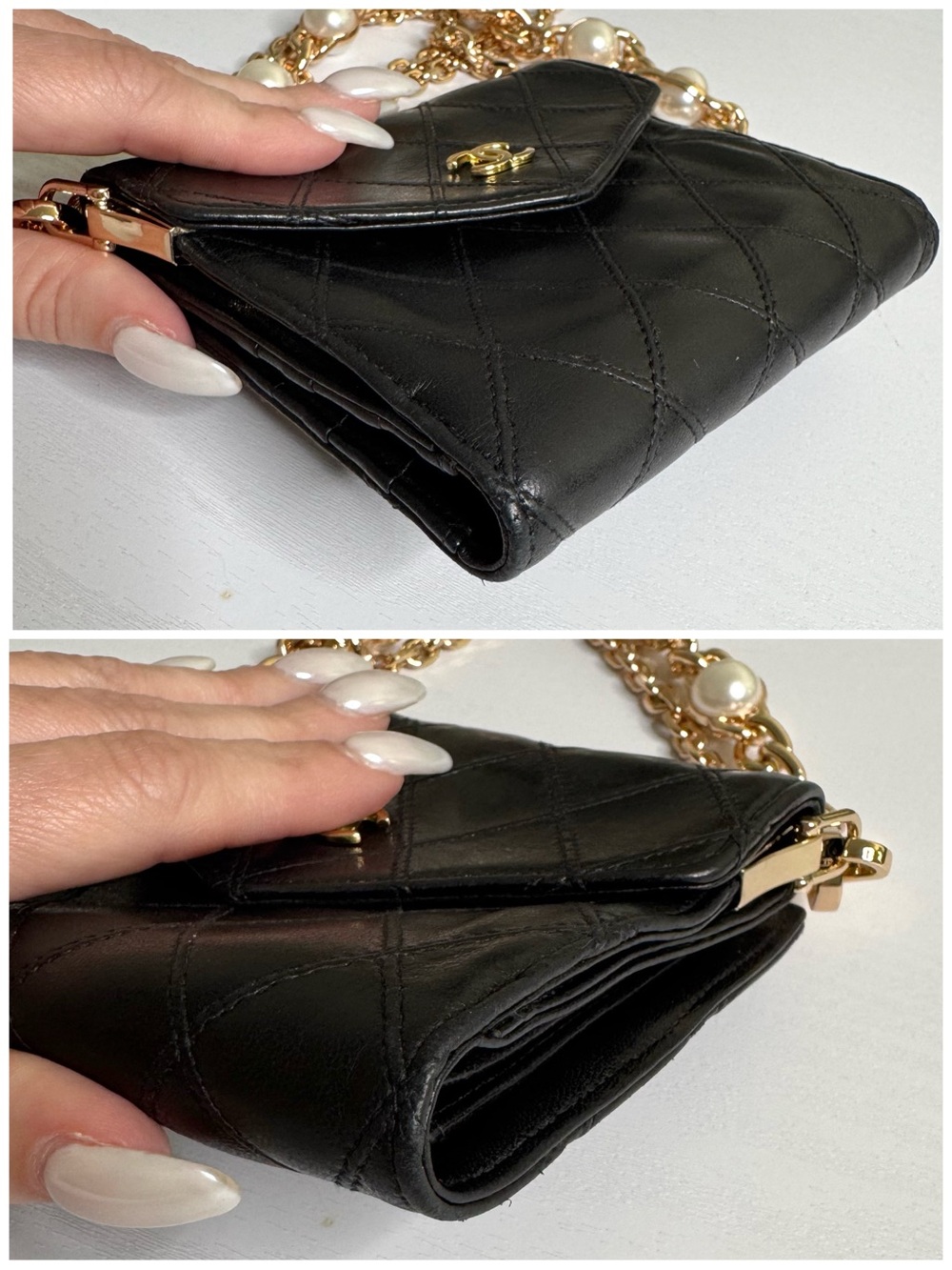 Authentic Vintage Chanel CC Wallet on Chain Black Quilted Leather Crossbody Bag - Picture 7 of 16